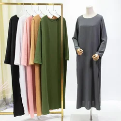 Women Long Dresses Ramadan Solid Crew Neck ,Elegant Long Sleeve Muslim Abaya Solid Loose Maxi Dress,Women's Clothing