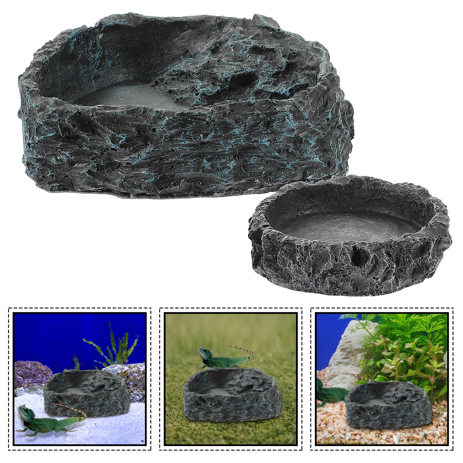 

2Pcs Reptile Food Dish Premium Wear-Resistant Resin Bowl for Pet Lizard Feeding and Drinking Decorative Aquarium Ornament