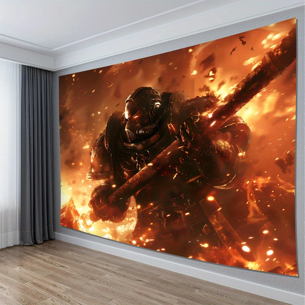 Epic Sci Fi Warrior Tapestry Wall Hanging Decor Cyberpunk Fantasy Knight Anime Poster Gaming Room Art Geek Backdrop Polyester Pr