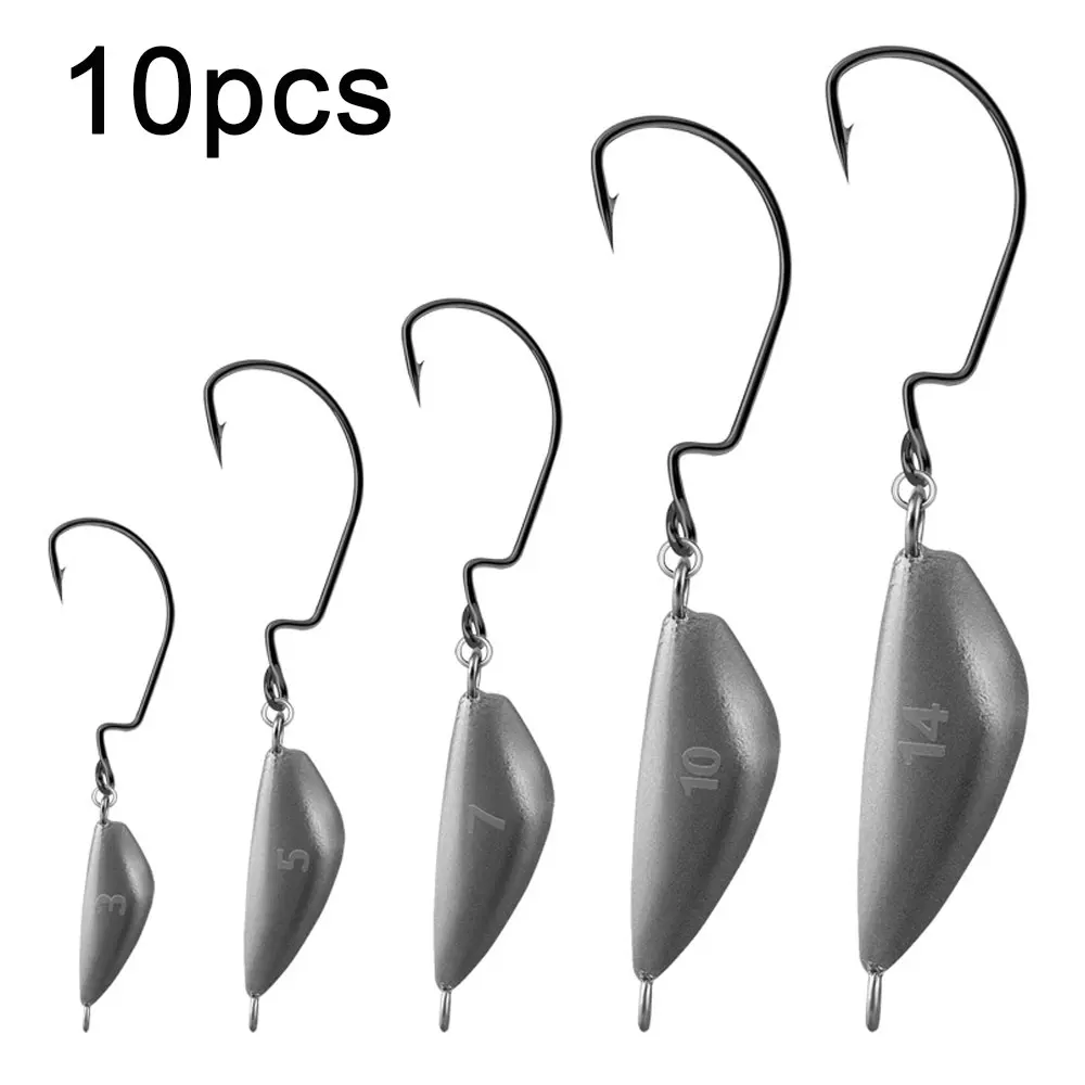 

10pcs Jig Head Hooks 3g 5g 7g 10g 14g Lead Heads Weighted Offset Hook For Soft Lures Worms Freshwater Crank Jigging Hooks