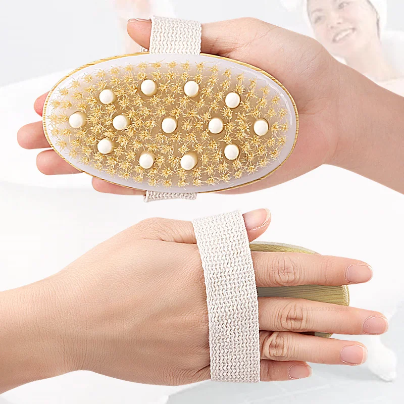 2 In 1 Dry Skin Body Massage Brush Natural Bristle Dead Skin Remover Anti Cellulite Exfoliates Blood Circulation Massage Tools