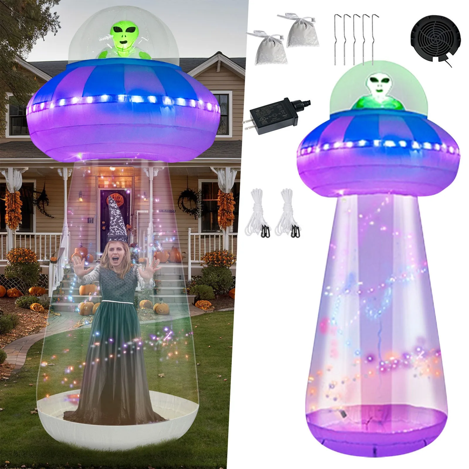 10FT Halloween Inflatable UFO Outdoor Decoration Halloween Blow Up Yard Decoration With LED Haunted House Garden Courtyard Props