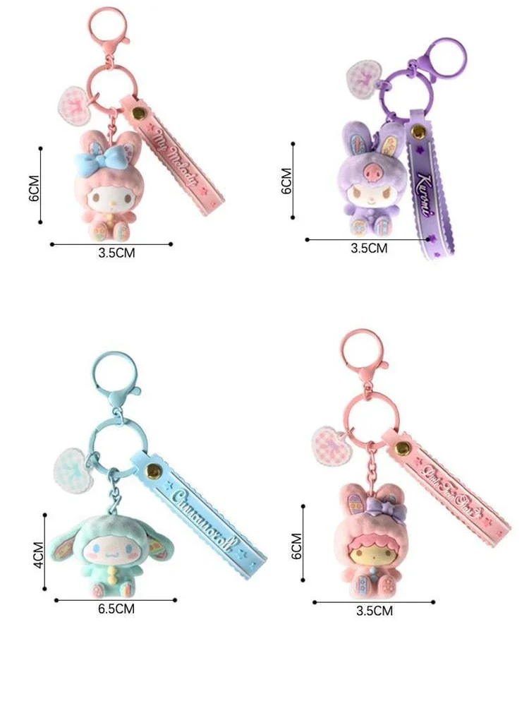 MINISO Yuji Dog Kurome Rabbit Rabbit Flocking Pendant Cute Keychain Pendant Delicate flocking Silicone Lanyard Comfortable