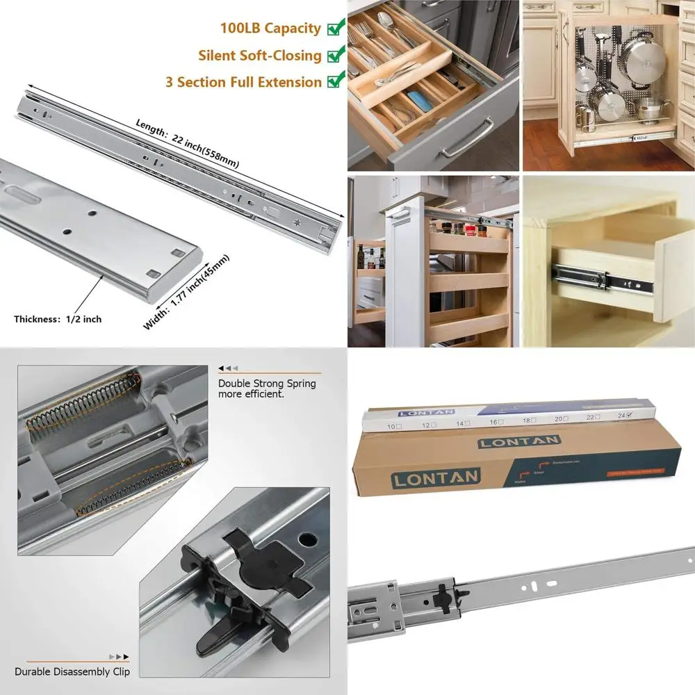 

Усиленные стальные направляющие (22 шт.) с шарикоподшипниками, полным выдвижением и нагрузкой до 45 кг