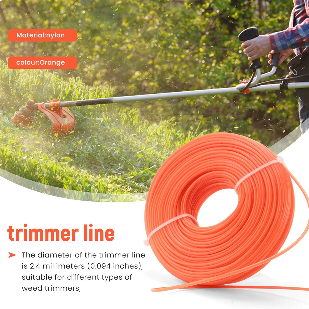 Nylon Trimmer Line, Diameter 2.4 Mm,Length 86M,Round Grass Trimmer, Thread, Weed Trimmer, Brush Cutter Threads for Park