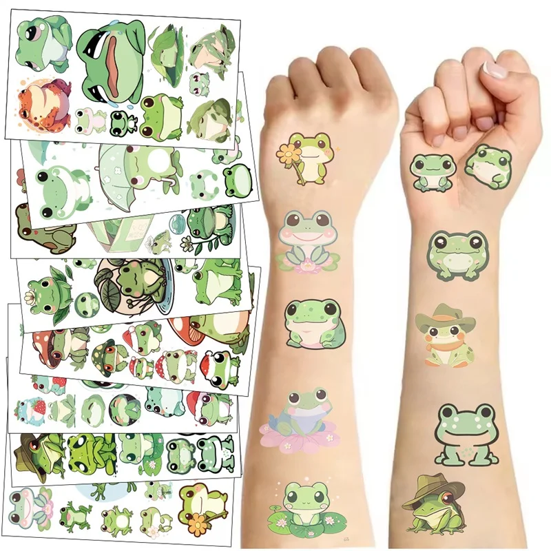 10Sheets Cartoon Frog Small Tattoo Stickers Aesthetic DIY Washable Korean Decoration Scrapbooking School Supplies for Kids