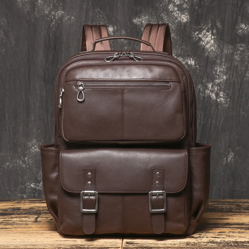 

New Men's Genuine Leather Backpack Large Capacity Multi-layer Computer Bag