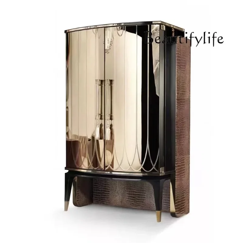 N40 Italian light luxury high-end wine cabinet villa living room glass display cabinet against the wall custom storage cabinet
