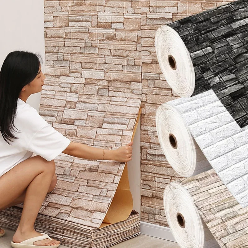 Retro Imitation Brick 3D Wall Sticker 70cmx1m Self Adhesive Waterproof Wallpaper Living Room Household Indoor Wall Decor