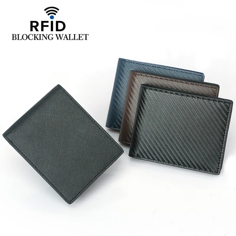 YUECIMIE Carbon Fiber Slim RFID Wallets Thin Black Leather Credit Card Holder Business Card Holder For Men Simple Purse