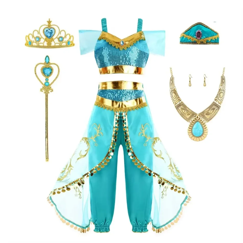 Disfraz de Jasmine Girls Aladino, vestido de princesa de Halloween, fiesta de cumpleaños para niños, Cosplay árabe de Navidad 4 5 6 7 8 9 10 años