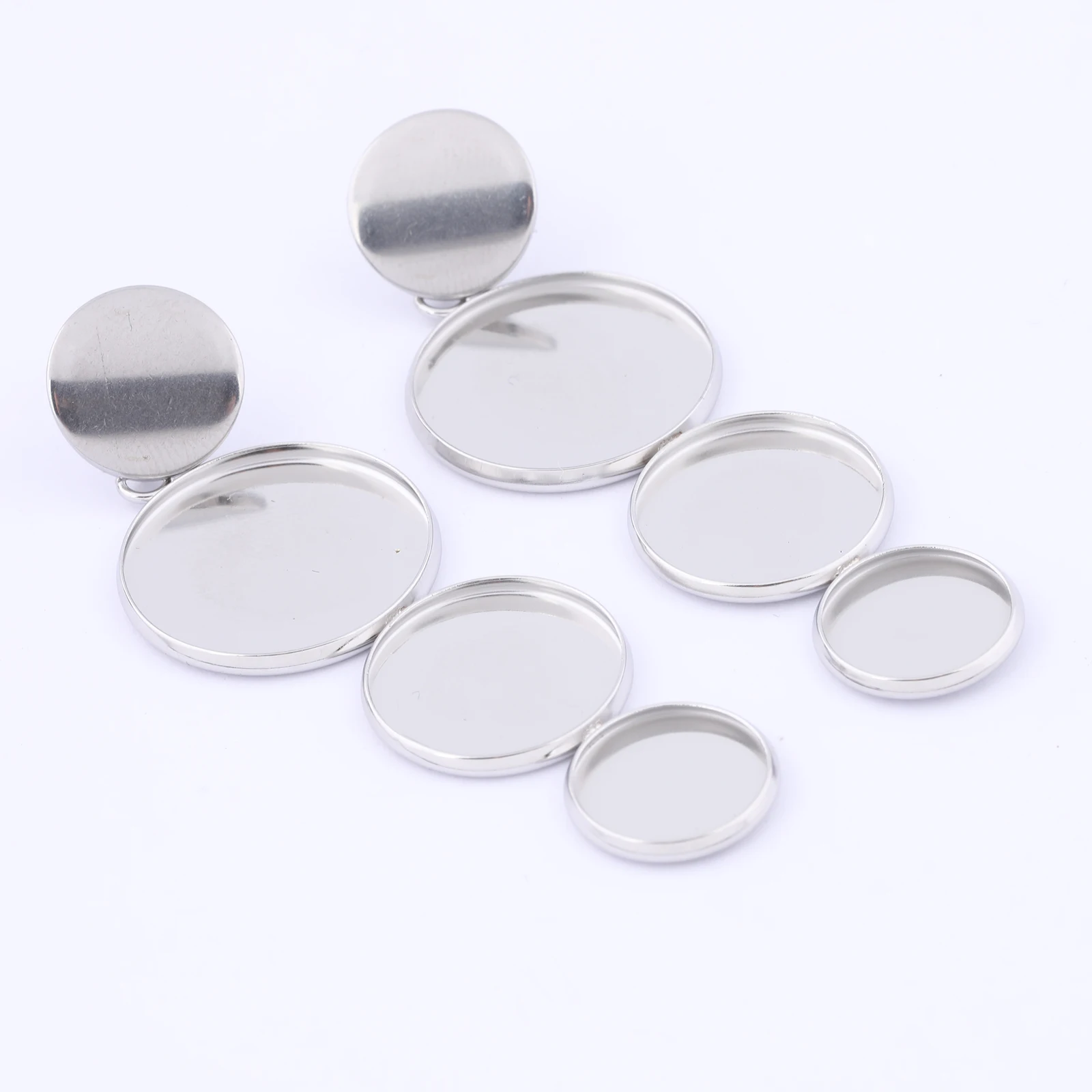 6pcs Stainless Steel Earring Bezel Blanks 12mm 16mm 20mm Cabochon Base Settings Diy Post Earring Findings For Jewelry Making