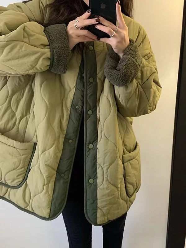 

Зимнее хлопковое пальто Thiened Fce на подкладке, женское свободное пальто больших размеров, теплое пальто средней длины, корейский лоскутный цветной дизайн