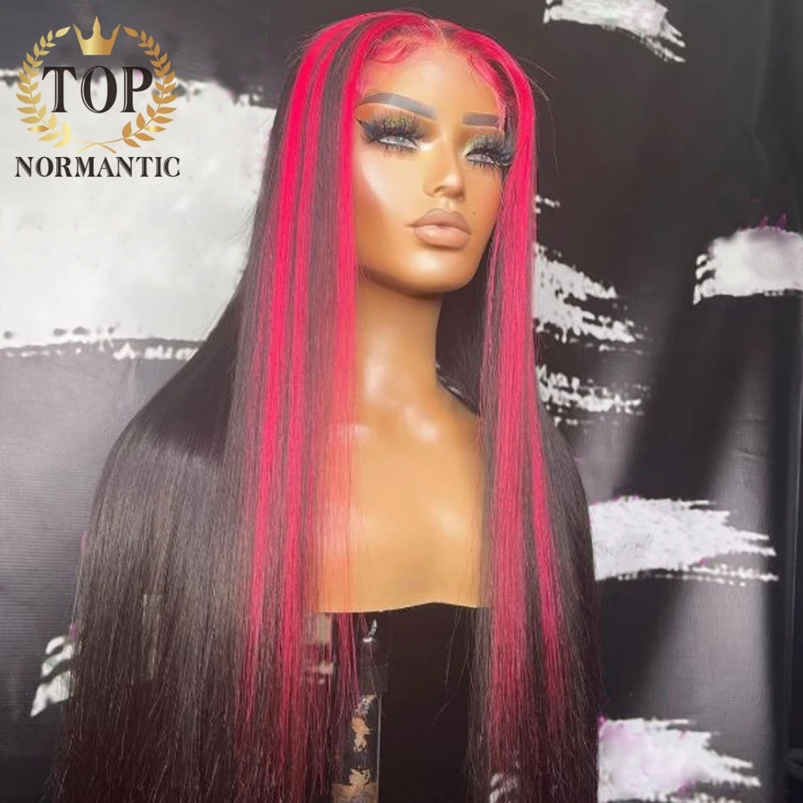 Topnormantic Highlight Pink Color Silky Straight Wig with Baby Hair 13x6 Lace Front Remy Indian Human Hair Wigs for Women