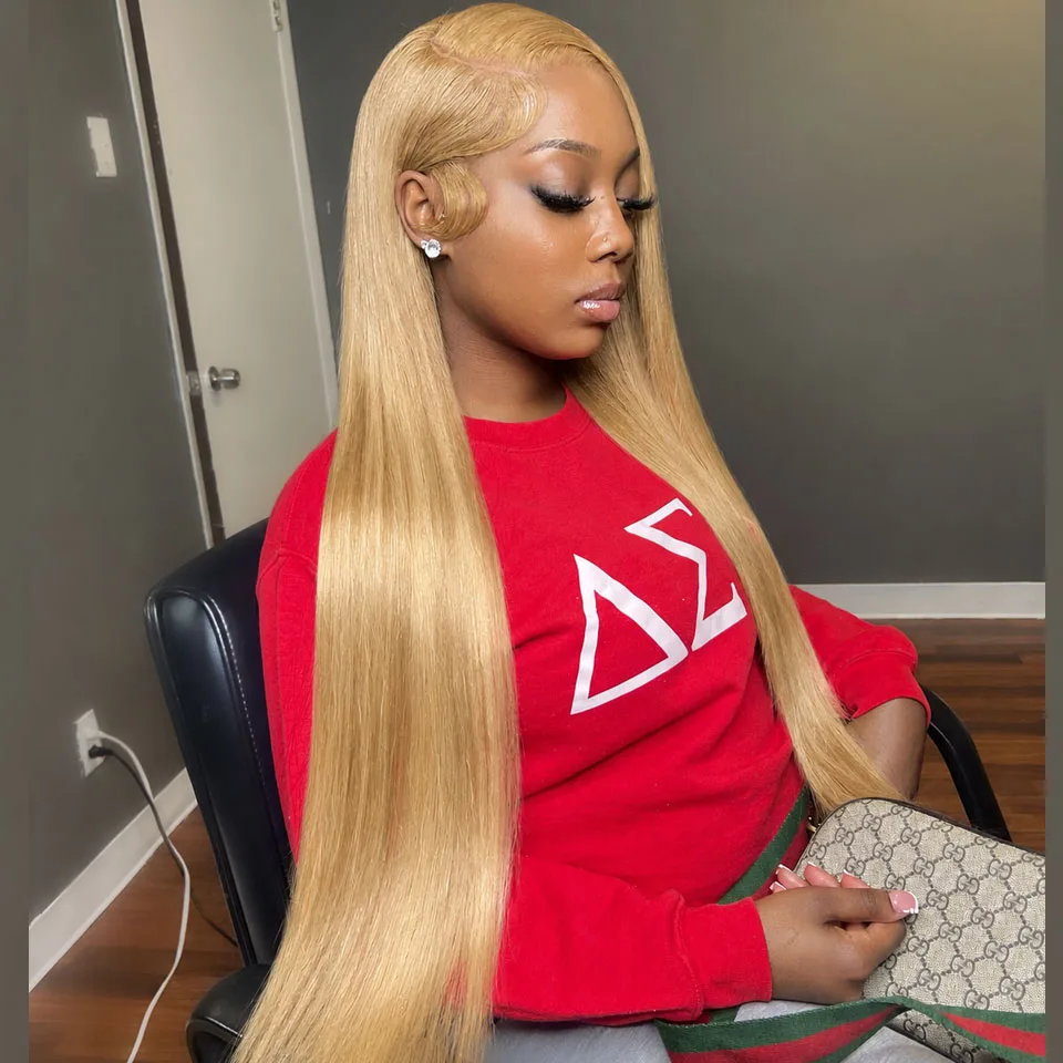40inch #27 13x6 HD Transparent Lace Front Wigs Human Hair Honey Blonde Colored Bone Straight Lace Frontal Human Hair Wigs Pre Plucked