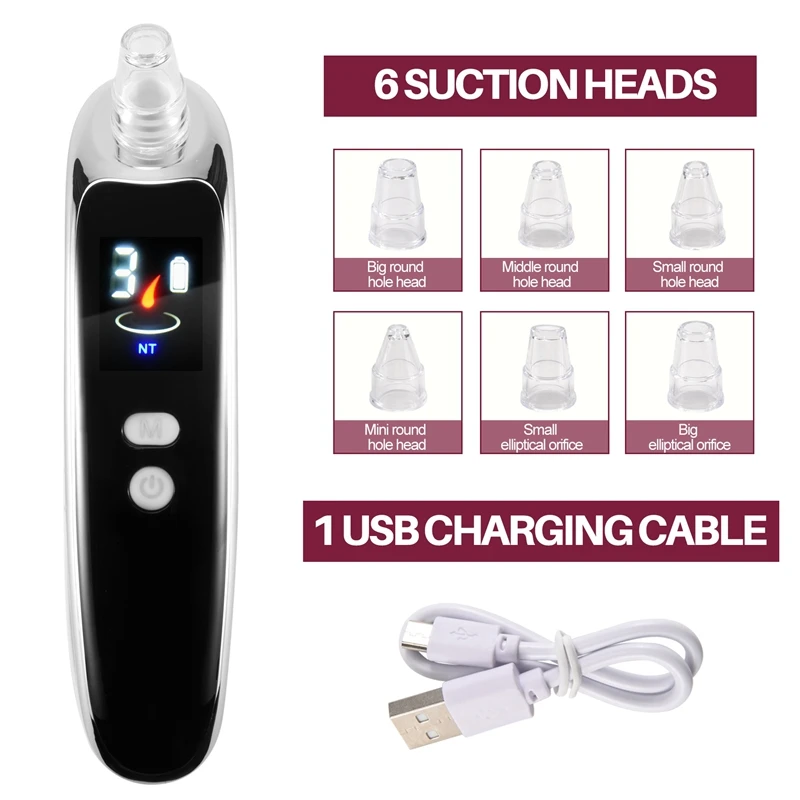N98R Face Nose Acne Black Dot Pimple Blackhead Remover Electric Blackhead Vacuum Cleaner Pore Skin Care Tools Machine With 6 Hea