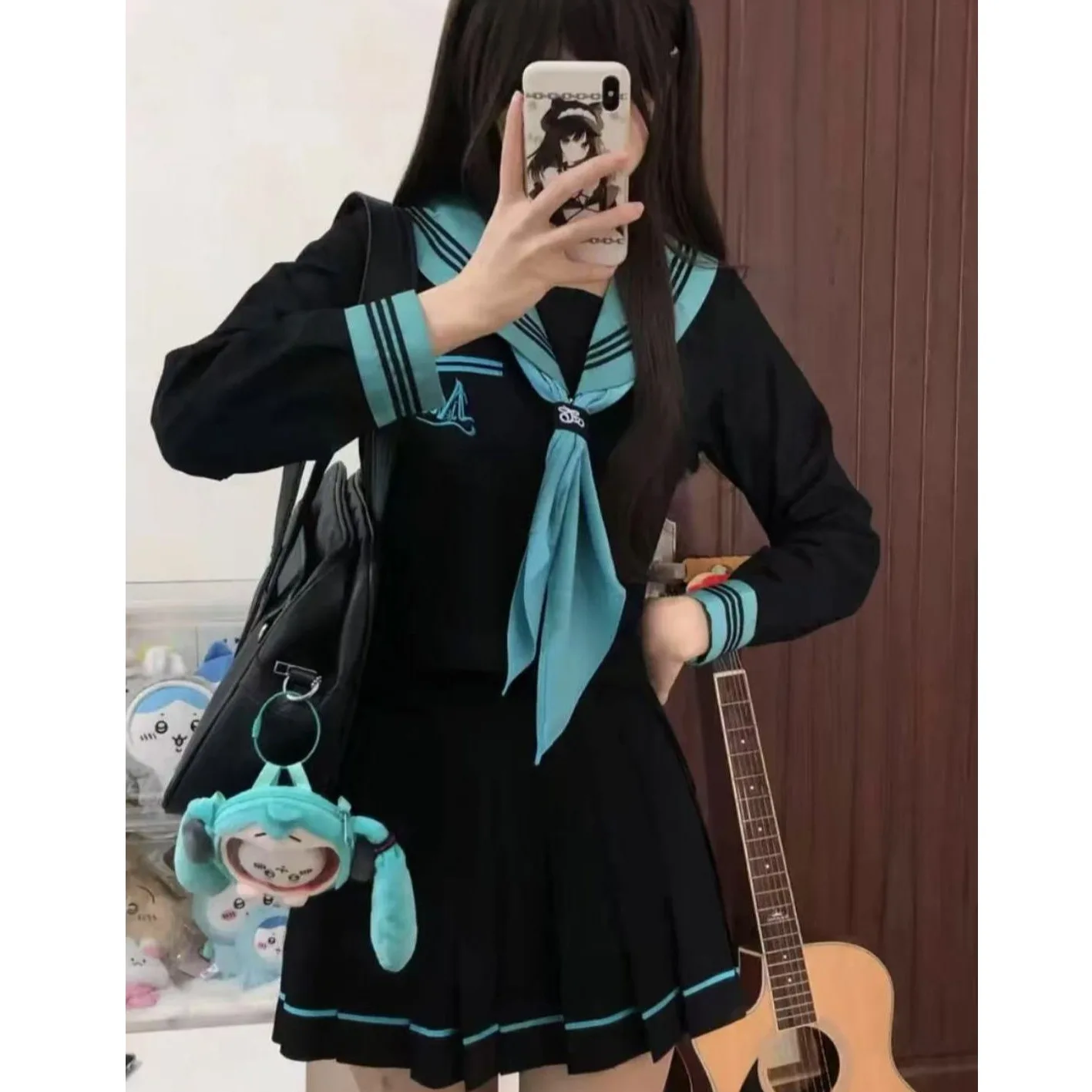

plus Size Summer Sailor Suit Shirt Short Sleeve Long Sleeve Original Design Uniform Short Skirt Set for Women Casual Style