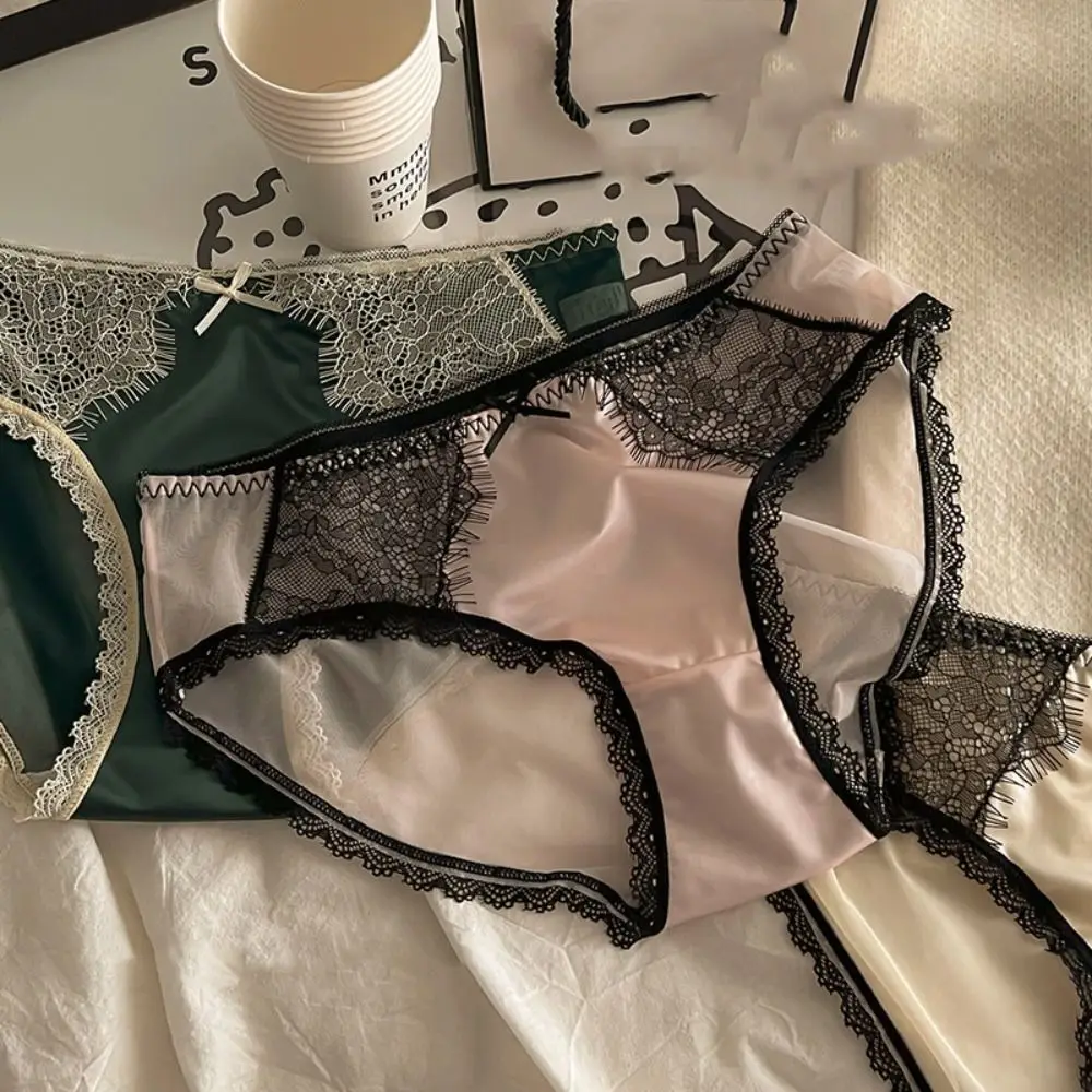 Respirável cintura média arco calcinha de renda algodão virilha lingerie feminina sexy calcinha sem costura cuecas de renda roupa interior