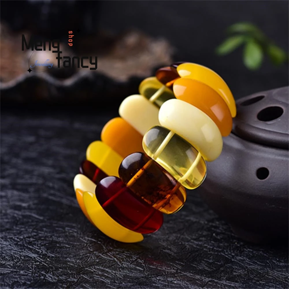 Natural Amber Beeswax Chicken Fat Yellow Bracelet Simple High-grade Exquisite Fashion Luxury Jewelry Best Selling Holiday Gifts