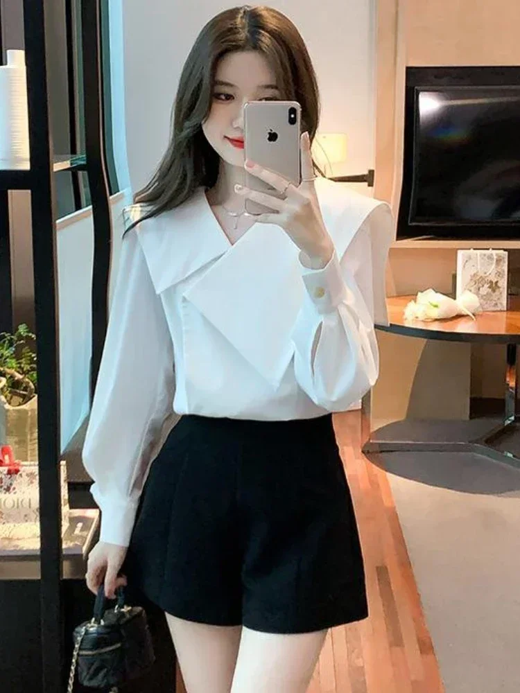 Camicie da donna alla moda per il tempo libero puro ed elegante manica a lanterna confortevole stile coreano sciolto tutto-fiammifero streetwear classico retrò da donna