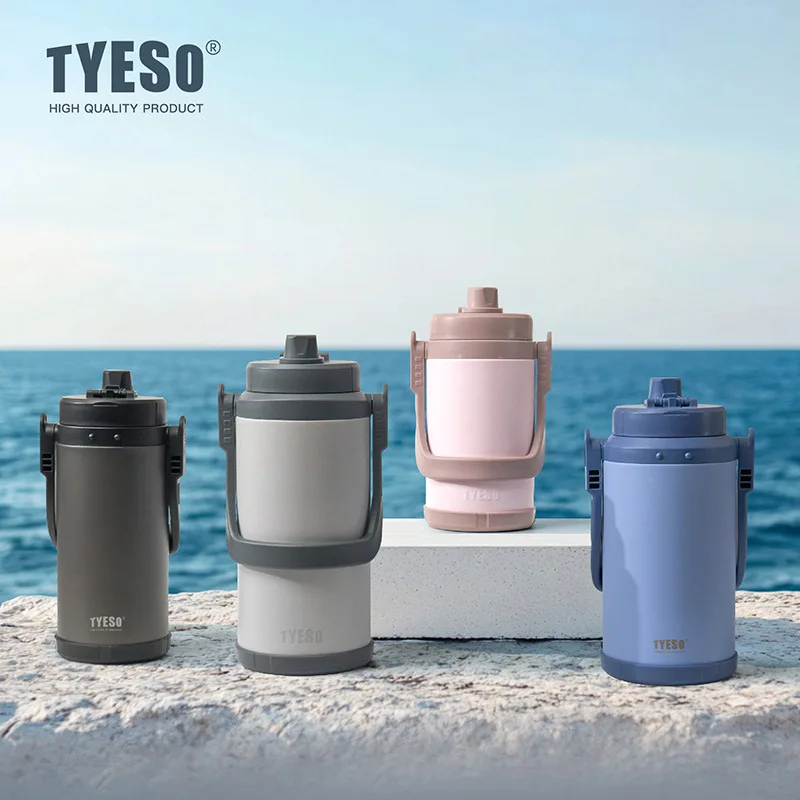 TYESO Insulated Water Bottles Large Capacity Dual Drinking Spout with Handle& Strap Portable Sports Flask with Straw for Outdoor