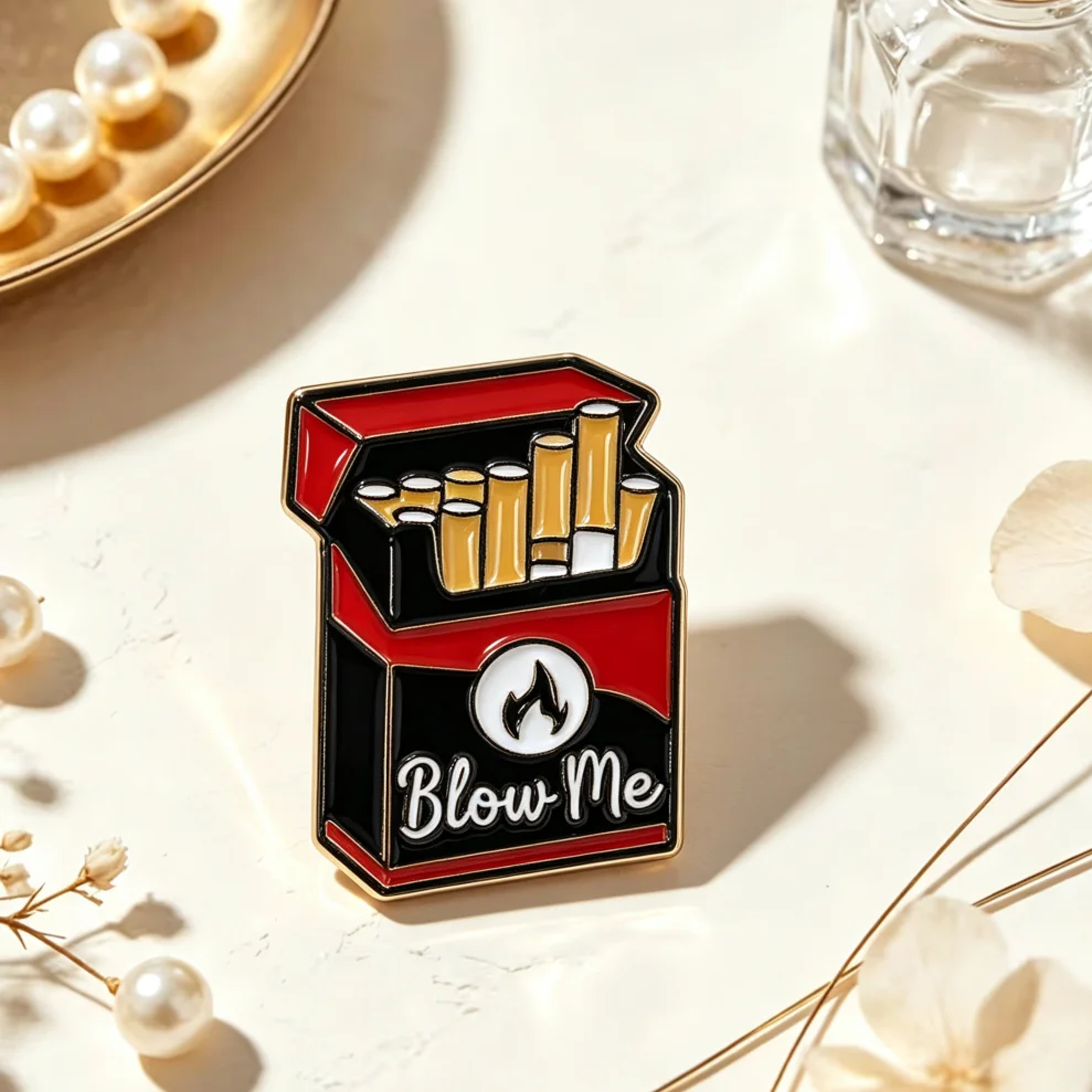 Funny Cigarette Pack Enamel Lapel Pin Humorous Text Metal Badge Punk Backpack Jacket Decor Novelty Accessory Gift