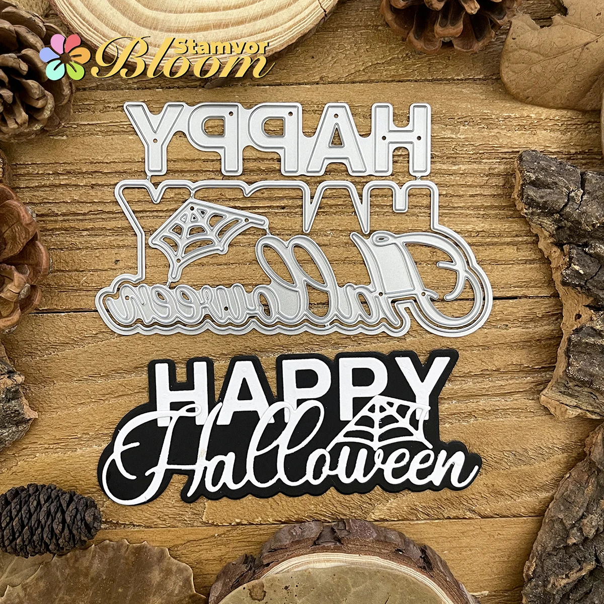 HAPPY HALLOWEEN Words Layer Spider Web Metall-Stanzformen, Scrapbooking, dekorative Prägung