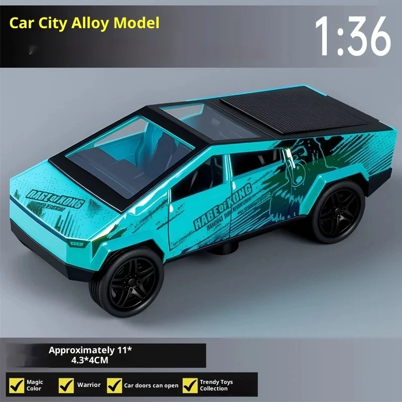 1:24 Cybertruck Model Silver Pickup Truck Diecast Metal Toy Cars with Sound and Light for Kids Age 3 Year image 4
