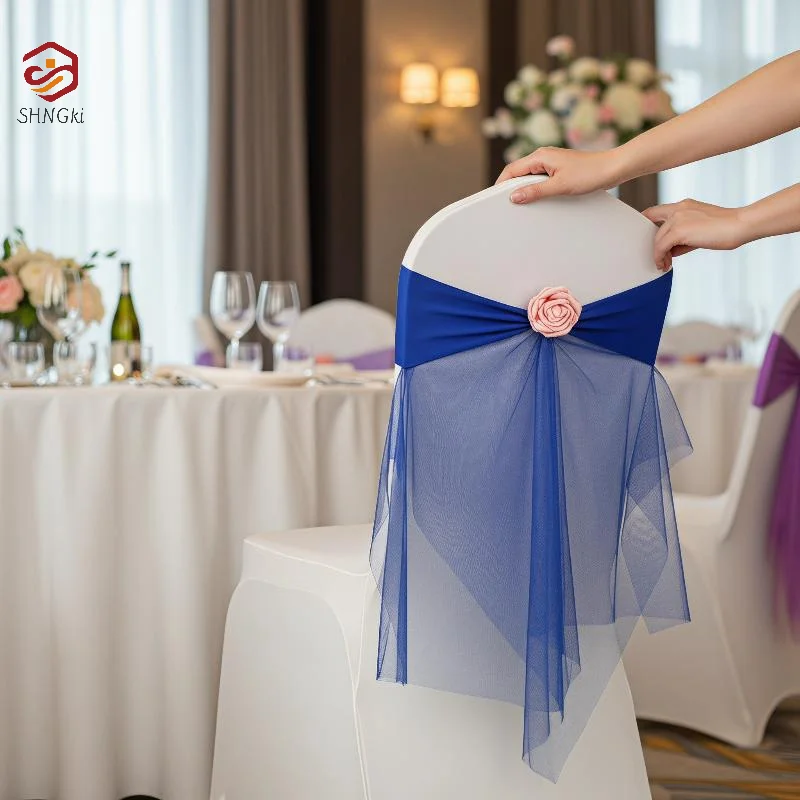 Chair Sash Organza - 1개 오간자 의자 커버 꽃 스판덱스