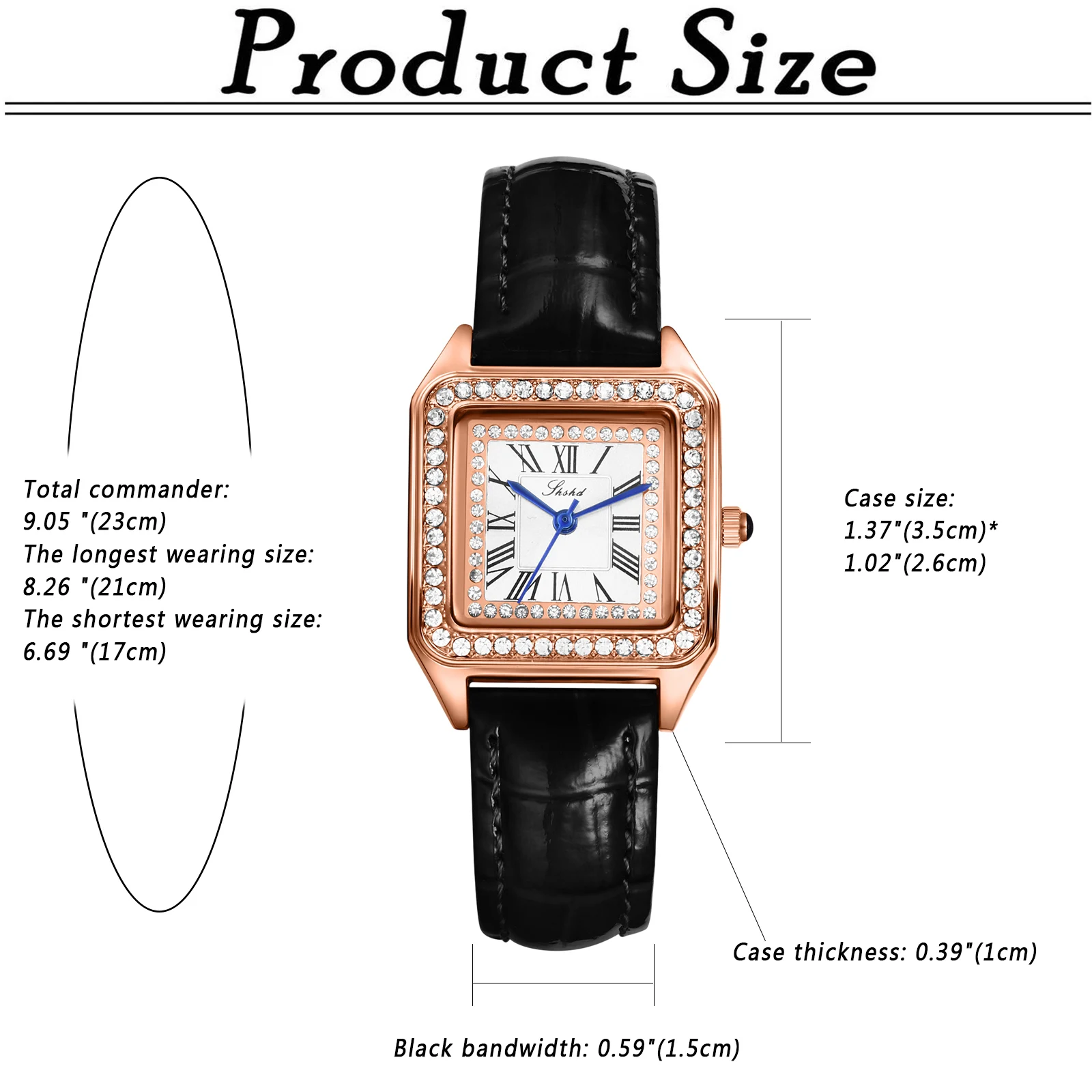 Lancardo نساء بنات ساحة الأرقام الرومانية التناظرية حجر الراين عرض فاخر الهاتفي الفولاذ المقاوم للصدأ حلقة من الجلد ساعة معصم هدية