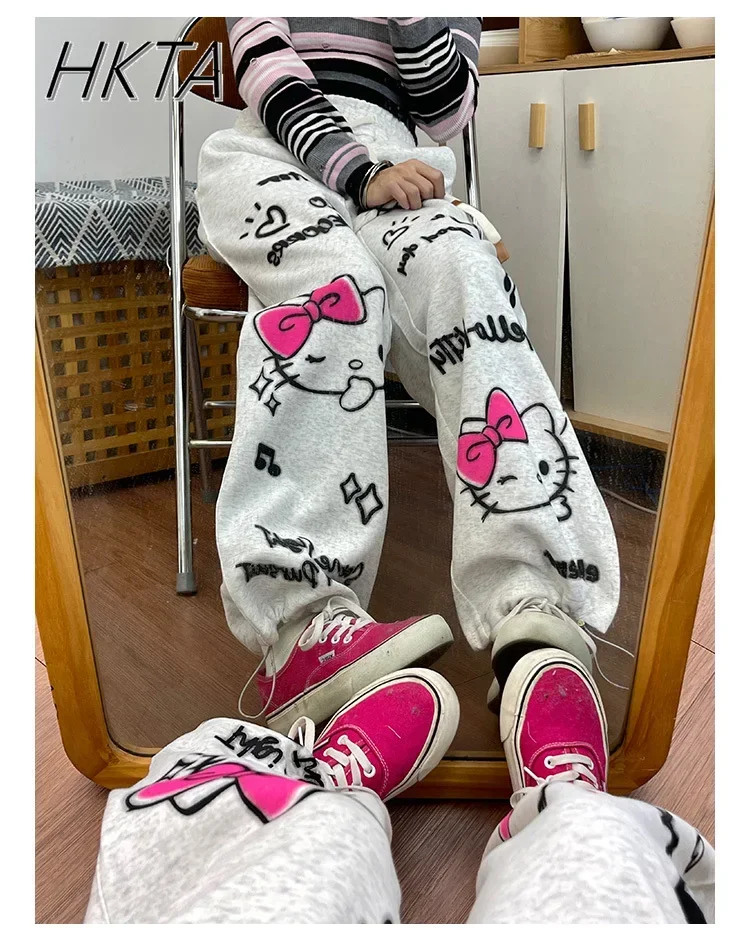 

2024 Autumn New Japanese Sweet Casual Pants Women Trousers Fashion Girl Loose Cute All-Matching Wide Leg Ankle-Tied Sweatpants