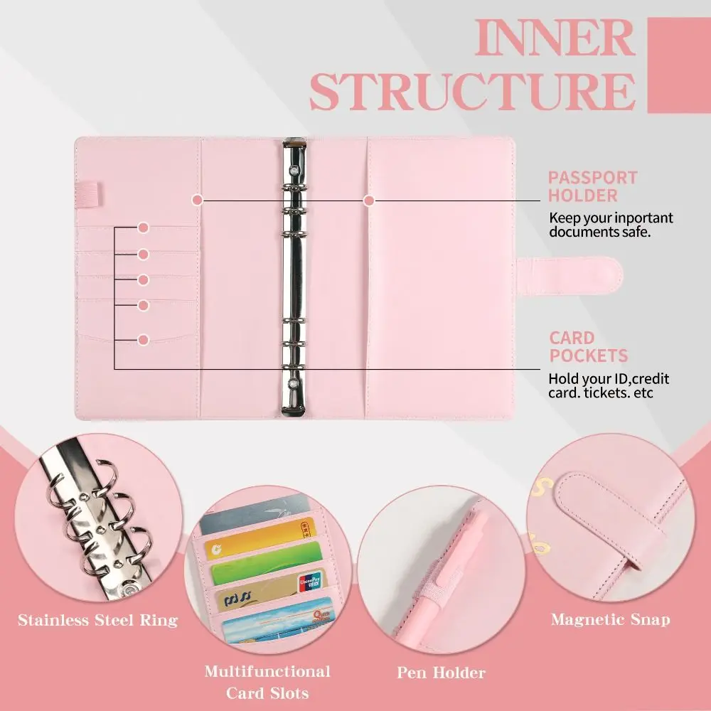 52 Weeks Envelope Challenge Binder Waterproof Colorful Savings Challenge Book Loose Leaf PU Leather Money Saving Challenge