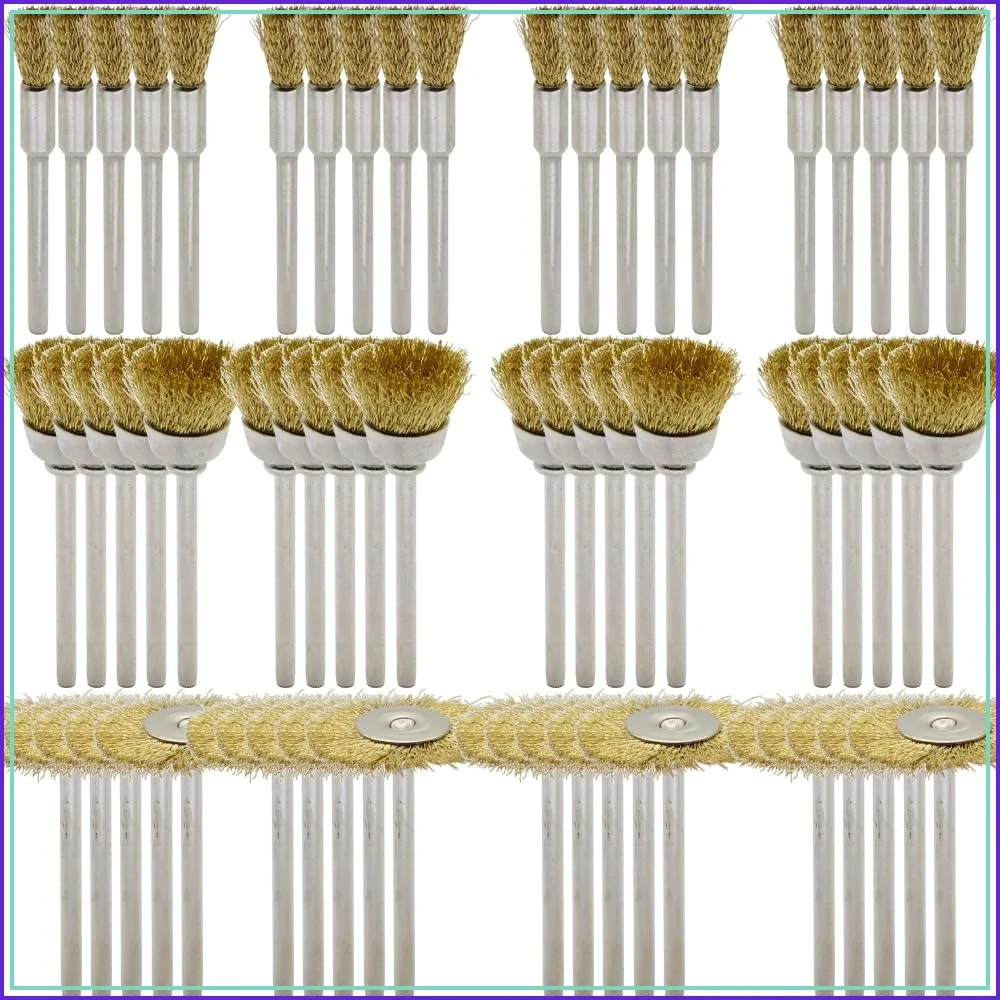 60-Piece Brass Wire Brush Set - Rust Removal, Polishing, Cleaning - 1/8" Shaft - Rotary Tool Accessories