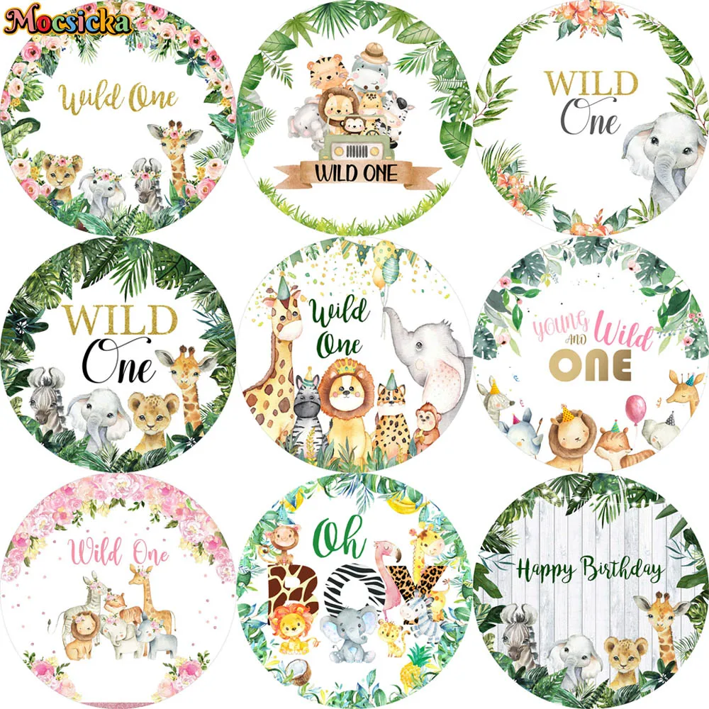 

Tropical Jungle Safari Wild One Photography Circle Backdrops Cover Newborn 1st Birthday Party Photo Baby Shower Background Round