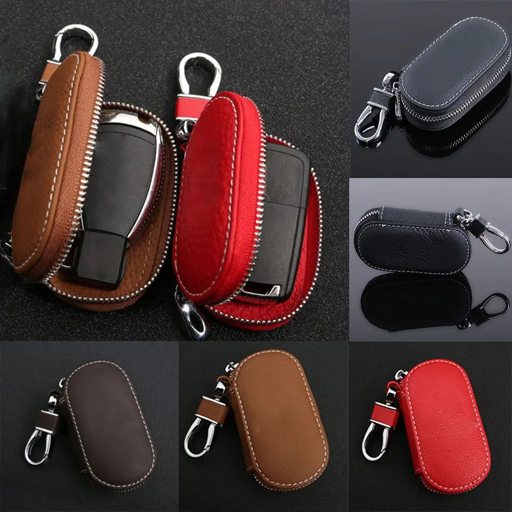 

4 Colors Genuine Leather Car Remote Key Wallets Key Bag Keys Zipper Case