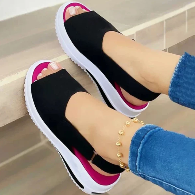 Sandalias de plataforma para mujer, zapatos de tela elástica a la moda, calzado informal cómodo para caminar, Verano