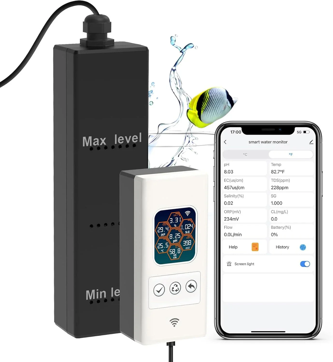 Durable Eco-Friendly ABS Plastic 7-in-1 Multifunctional PH TDS Temperature Humidity WIFI Monitor Tester Aquariums Accessories