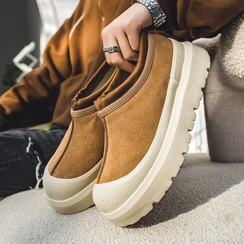 British Style Fur Integrated Snow Boots Couple Casual Board Shoes Heightened Thick Sole Piled Thickened Warm Cotton Shoes 36&44