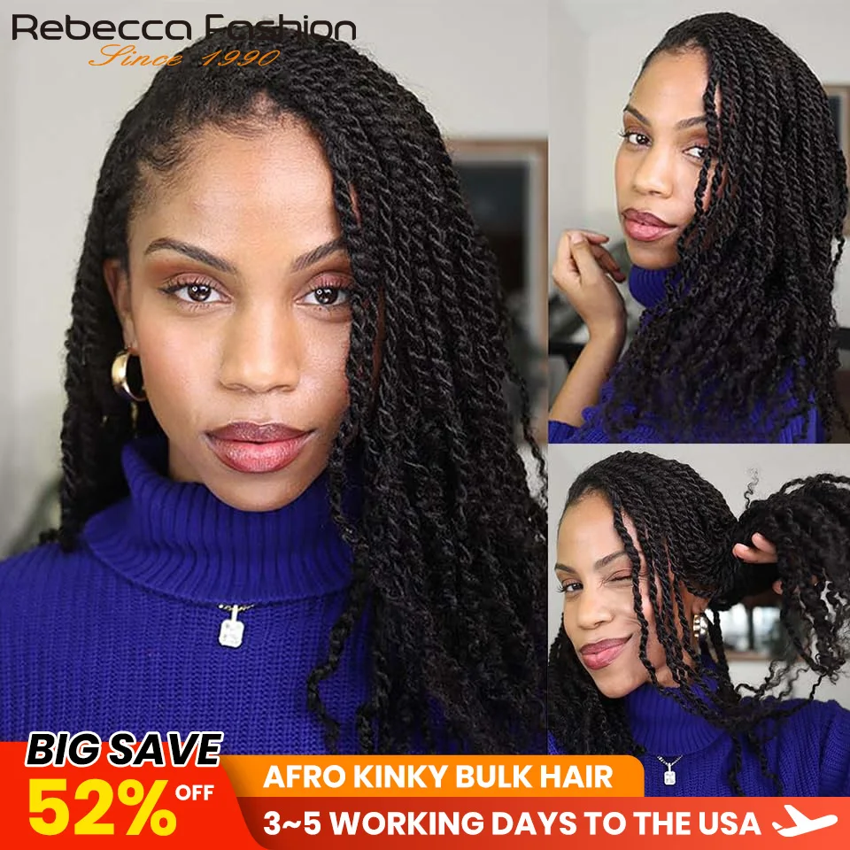 Rebecca Fashion Afro Kinky Bulk Doczepy z ludzkich włosów Naturalna czerń/brąz - Lekkie do zaplatania, stylizacji i noszenia na co dzień