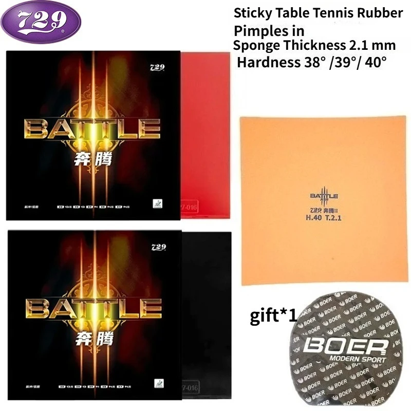 

Friendship 729 BATTLE III Sticky Rubber with 2.1mm Dual-Pore Sponge Graphene Top Sheet High Speed&Spin for Looping & Fast Attack