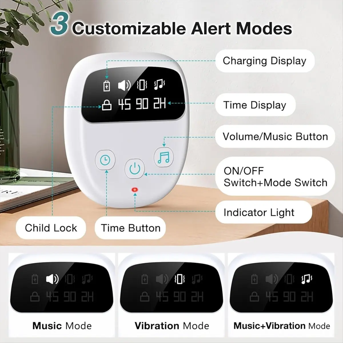 Wireless Bedwetting Alarm, Rechargeable, with 3 Modes, Waterproof and Reusable, Suitable for Seniors and Children