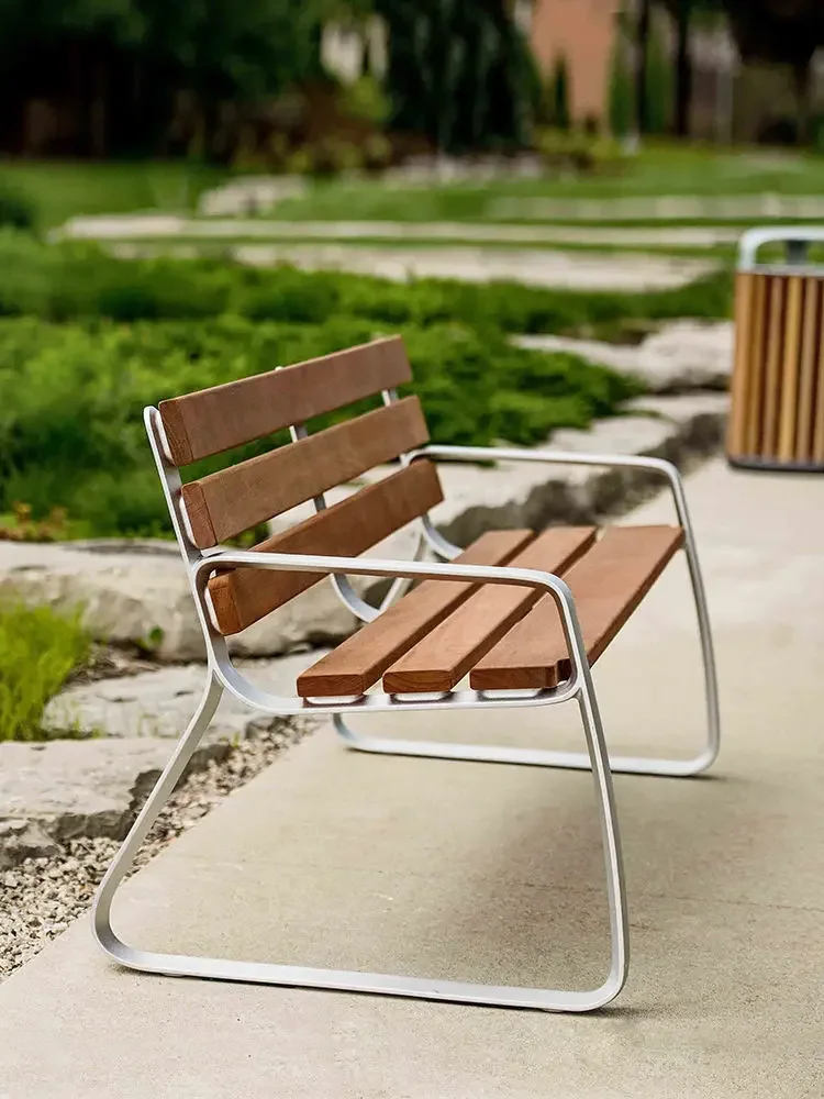 Park Chair Outdoor Bench Community Double Backrest Square Scenic Area Leisure Open-air Waterproof Sunscreen Solid Wood Bench