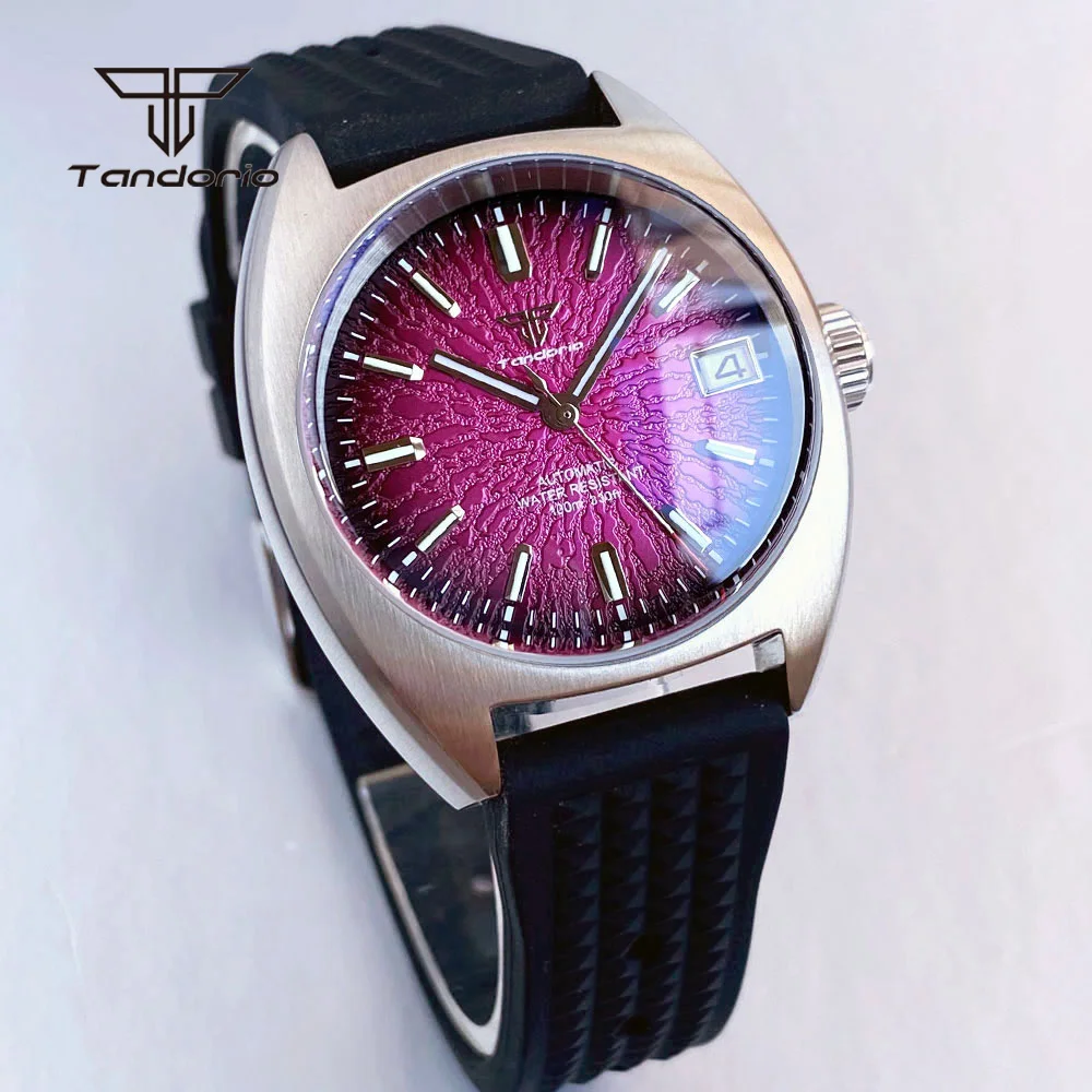 Tandorio Fashion 36mm Dive Watch Domed AR Sapphire Japan NH35/Miyota 8215 Movt Texture Dial Date Men Wristwatch 20BAR Waterproof