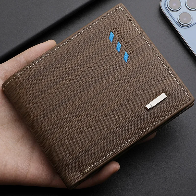 Business Men's Short Wallet Microfiber Synthetic Leather Short Wallets Men Stripe Male Purse Coin Pouch Multi-functional Cards