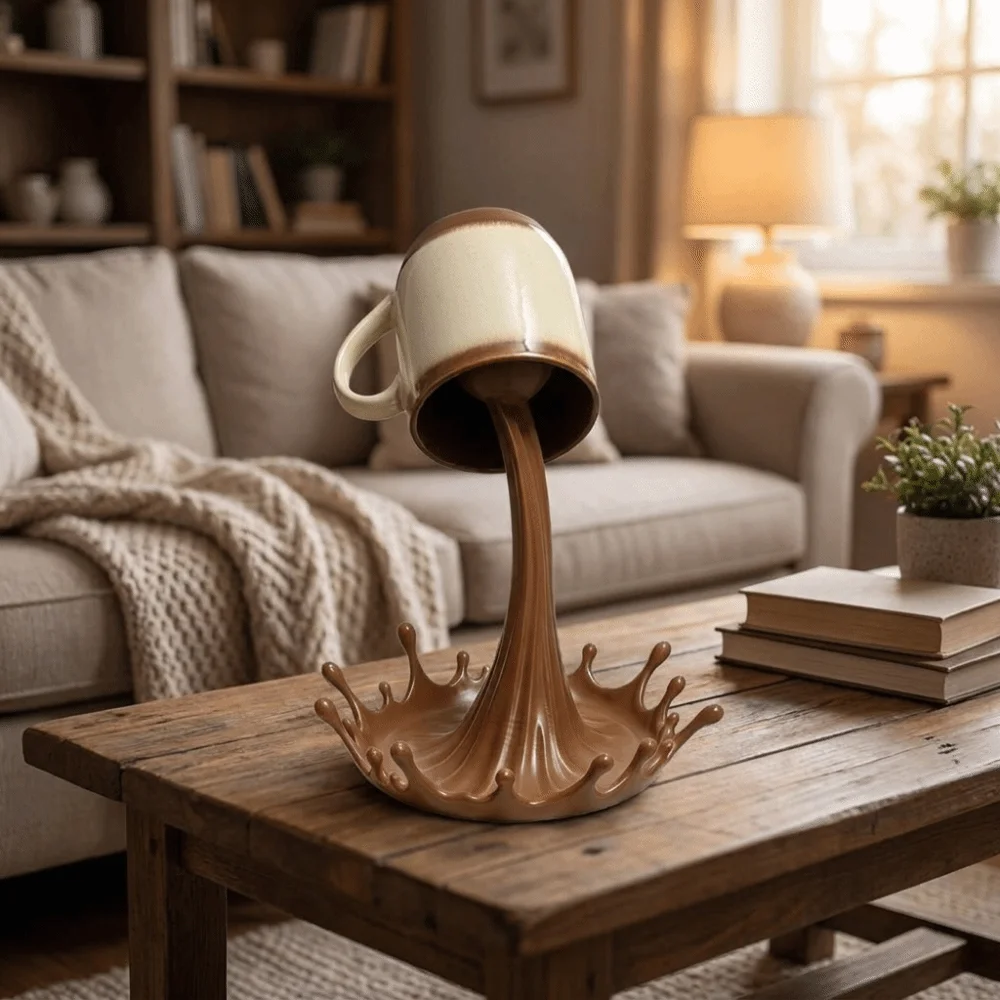Decorative 3D Printed Water Splash Shaped Cup Holder Creative Plastic Milk Splash Cup Rack Floating Milk Ornament Coffee Corners