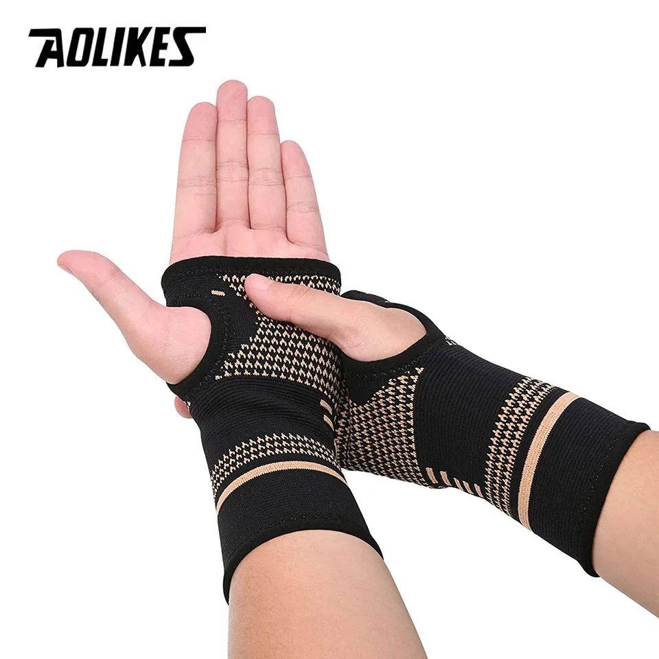 AOLIKES 1 Pair Wrist Support Sleeves,Wrist Support Sleeves Copper Infused Injury Recovery Left Right Arthritis