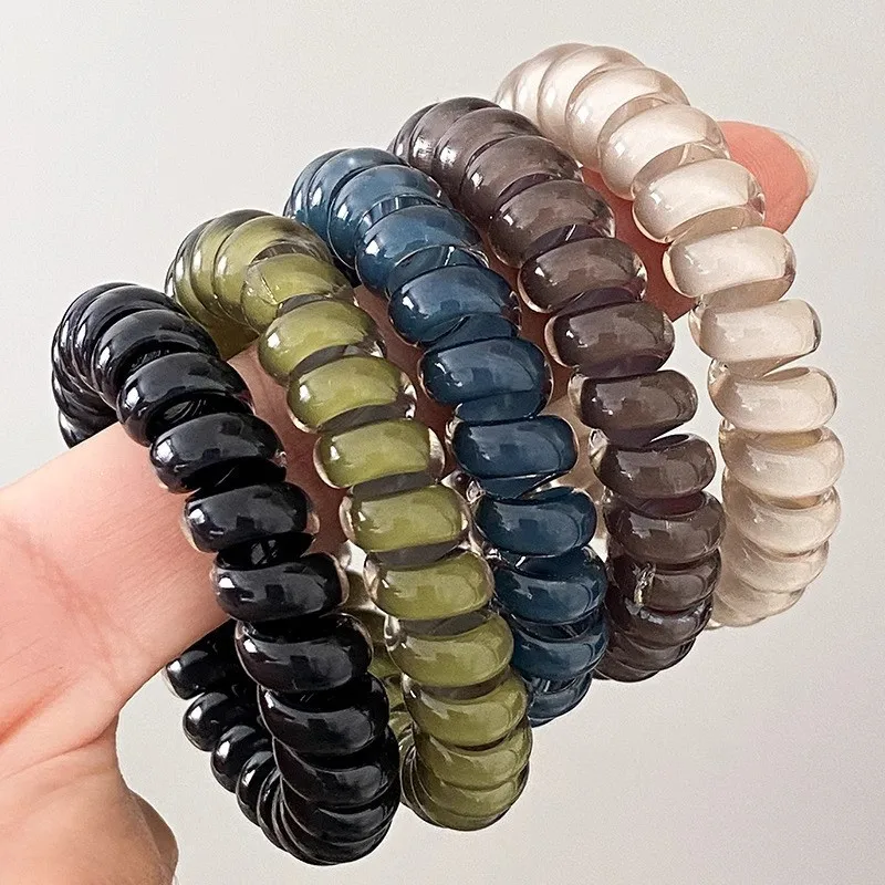 5-teiliges Set Telefonkabel-Haargummis in Morandi-Farben Spiralförmige Haarbänder Elastische Haargummis für Damen