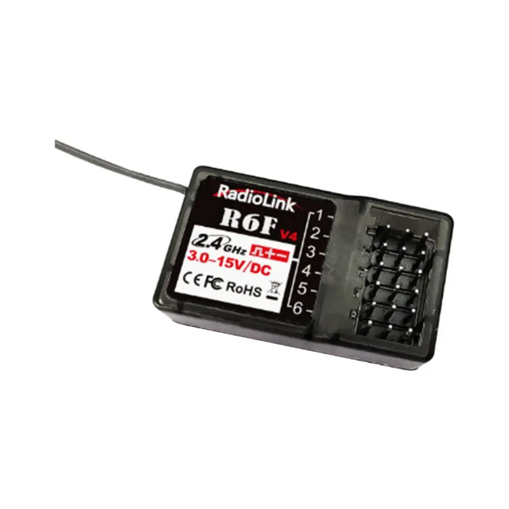 Récepteur FHSS 6 canaux 2,4 GHz R6F 3V-12V compatible avec les radiocommandes V2/RC4GS V2/RC6GS RC4GS RC3S RC4G T8S pour voitures et bateaux RC