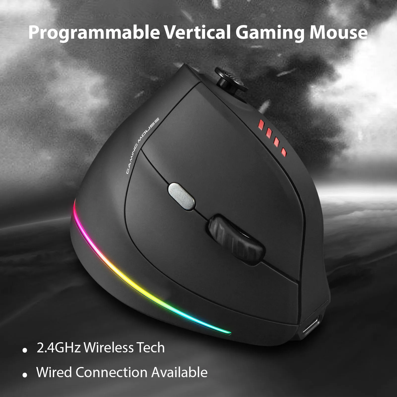 Vertical Ergonomic Mouse Triple Mode Wireless Gaming Mouse 800mAh Rechargeable 24000 Movement Speed for Gaming