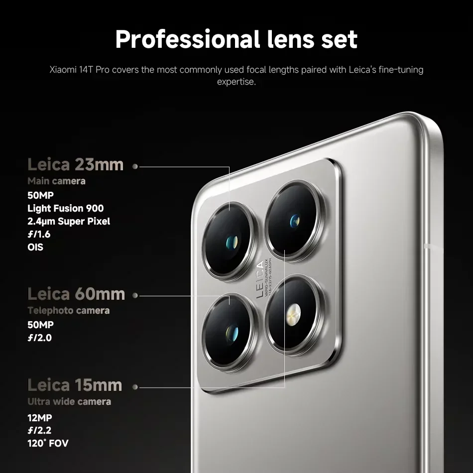 Xiaomi 14T Pro 5G 글로벌 버전 스마트폰 크기 9300+ 144Hz AI 디스플레이 50MP Leica 카메라 50W 무선 120W HyperCharge NFC